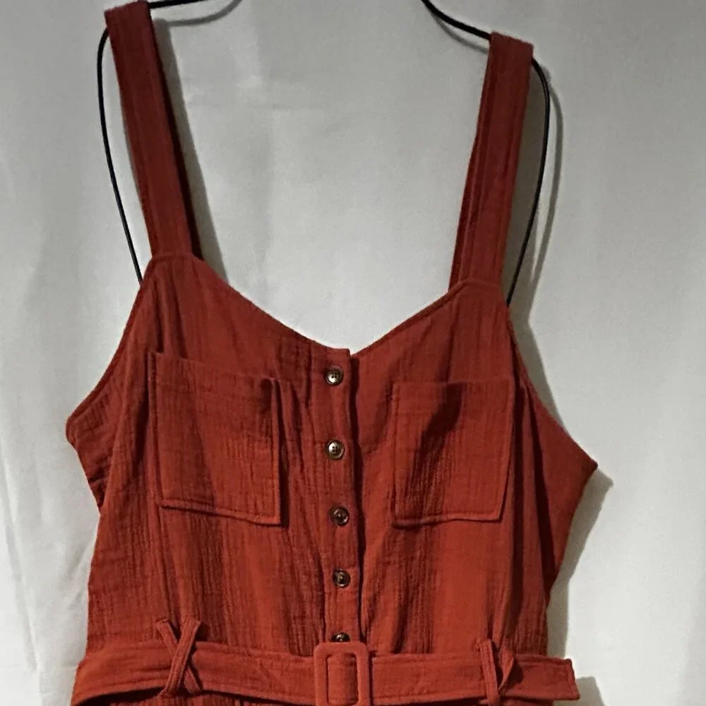 Tea n Rose Burnt Orange Utility/Boho/Minimalist Jumpsuit XL 100% Cotton NWOT - Picture 6 of 12